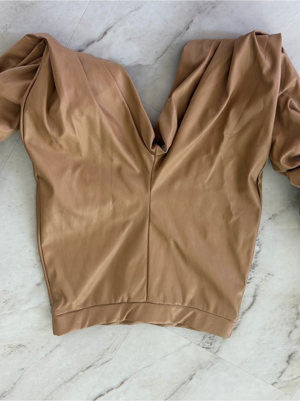 PrettyLittleThing Tan Faux Leather V-Neck Top